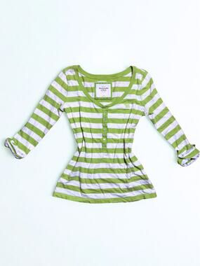 Vtg Y2K Abercrombie & Fitch White Lime Green 3/4 Sleeve Henley Top Size M
